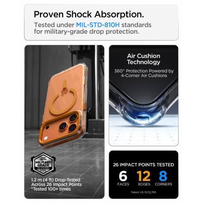 Хибриден кейс с висока степен на защита с MagSafe за iPhone 18 Pro, iPhone 17 Pro - Spigen Ultra Hybrid Optik S MagSafe (clear orange) 11