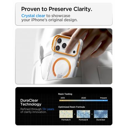 Хибриден кейс с висока степен на защита с MagSafe за iPhone 18 Pro, iPhone 17 Pro - Spigen Ultra Hybrid Optik S MagSafe (clear orange) 12