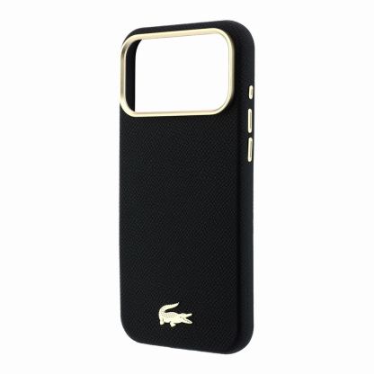 Дизайнерски кожен кейс с MagSafe за iPhone 18 Pro, iPhone 17 Pro - Lacoste PU Champs Elysees Gold Logo MagSafe Leather Hard Case (черен) 5
