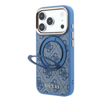 Дизайнерски кожен кейс с MagSafe за iPhone 18 Pro, iPhone 17 Pro - Guess PU 4G Ring Stand MagSafe Leather Hard Case (blue) 2
