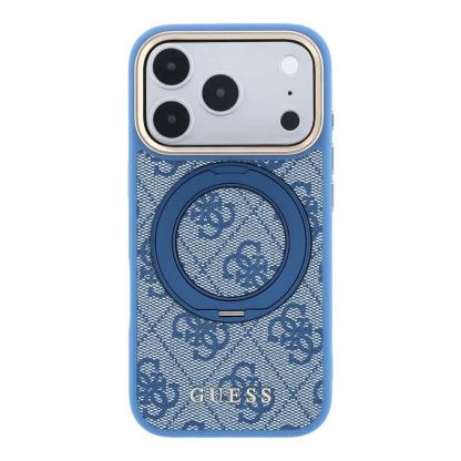 Дизайнерски кожен кейс с MagSafe за iPhone 18 Pro, iPhone 17 Pro - Guess PU 4G Ring Stand MagSafe Leather Hard Case (blue) 3