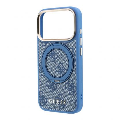 Дизайнерски кожен кейс с MagSafe за iPhone 18 Pro, iPhone 17 Pro - Guess PU 4G Ring Stand MagSafe Leather Hard Case (blue) 5
