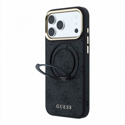Дизайнерски кожен кейс с MagSafe за iPhone 18 Pro Max, iPhone 17 Pro Max - Guess PU 4G Ring Stand MagSafe Leather Hard Case (black) 2