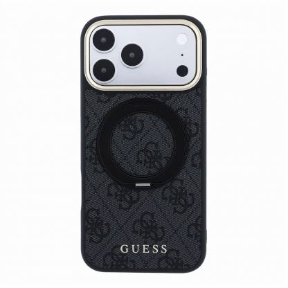 Дизайнерски кожен кейс с MagSafe за iPhone 18 Pro Max, iPhone 17 Pro Max - Guess PU 4G Ring Stand MagSafe Leather Hard Case (black) 3