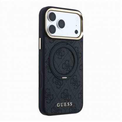 Дизайнерски кожен кейс с MagSafe за iPhone 18 Pro Max, iPhone 17 Pro Max - Guess PU 4G Ring Stand MagSafe Leather Hard Case (black) 4