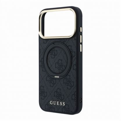 Дизайнерски кожен кейс с MagSafe за iPhone 18 Pro Max, iPhone 17 Pro Max - Guess PU 4G Ring Stand MagSafe Leather Hard Case (black) 5