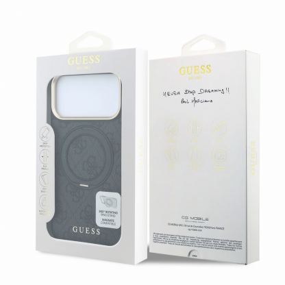 Дизайнерски кожен кейс с MagSafe за iPhone 18 Pro Max, iPhone 17 Pro Max - Guess PU 4G Ring Stand MagSafe Leather Hard Case (black) 7