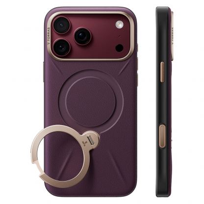 Кожен кейс с MagSafe и вградена поставка за iPhone 18 Pro, iPhone 17 Pro - Torras Ostand Q3 VegSkin MagSafe Case (purple) 2