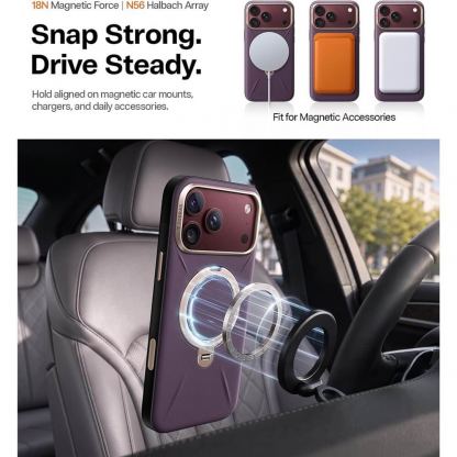 Кожен кейс с MagSafe и вградена поставка за iPhone 18 Pro, iPhone 17 Pro - Torras Ostand Q3 VegSkin MagSafe Case (purple) 3