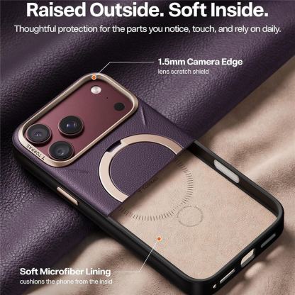 Кожен кейс с MagSafe и вградена поставка за iPhone 18 Pro, iPhone 17 Pro - Torras Ostand Q3 VegSkin MagSafe Case (purple) 5