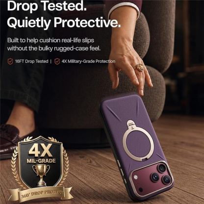 Кожен кейс с MagSafe и вградена поставка за iPhone 18 Pro, iPhone 17 Pro - Torras Ostand Q3 VegSkin MagSafe Case (purple) 6