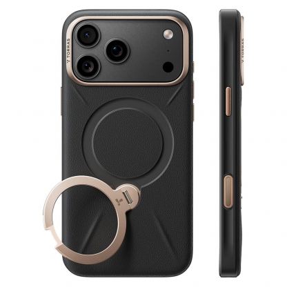 Кожен кейс с MagSafe и вградена поставка за iPhone 18 Pro, iPhone 17 Pro - Torras Ostand Q3 VegSkin MagSafe Case (black) 2