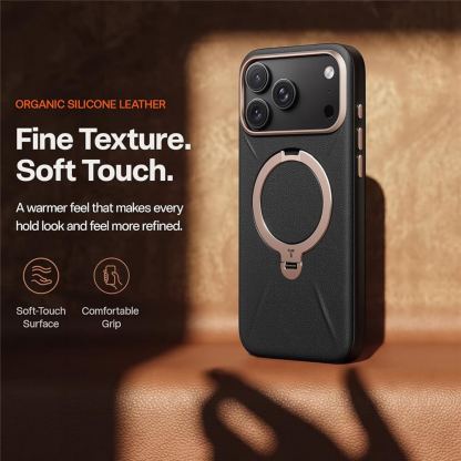 Кожен кейс с MagSafe и вградена поставка за iPhone 18 Pro, iPhone 17 Pro - Torras Ostand Q3 VegSkin MagSafe Case (black) 3