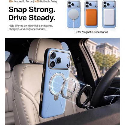 Кожен кейс с MagSafe и вградена поставка за iPhone 18 Pro, iPhone 17 Pro - Torras Ostand Q3 VegSkin MagSafe Case (blue) 7