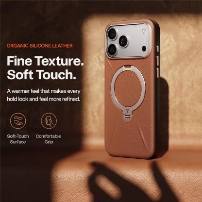 Кожен кейс с MagSafe и вградена поставка за iPhone 18 Pro Max, iPhone 17 Pro Max - Torras Ostand Q3 VegSkin MagSafe Case (brown) 5