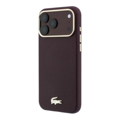 Дизайнерски кожен кейс с MagSafe за iPhone 18 Pro, iPhone 17 Pro - Lacoste PU Champs Elysees Gold Logo MagSafe Leather Hard Case (burgundy) 2
