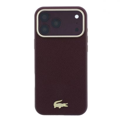 Дизайнерски кожен кейс с MagSafe за iPhone 18 Pro, iPhone 17 Pro - Lacoste PU Champs Elysees Gold Logo MagSafe Leather Hard Case (burgundy) 3