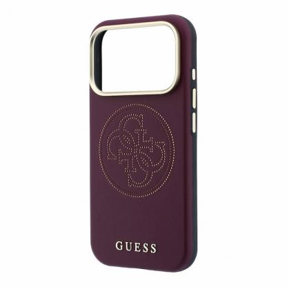 Дизайнерски хибриден удароустойчив кейс с MagSafe за iPhone 18 Pro - Guess PU Semi Wrap Perforated 4G Logo MagSafe Case (burgundy) 5