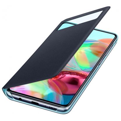 Samsung Galaxy S-View Wallet Cover EF-EA715PB - оригинален калъф през който виждате информация от дисплея за Samsung Galaxy A71 (черен) 2