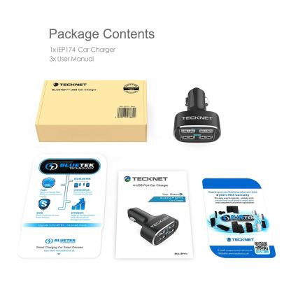 TeckNet PowerDash D2 9.6A/48W USB Car Charger - зарядно за кола (9.6A/48W) с 4xUSB порта за мобилни устройства (черен) 3