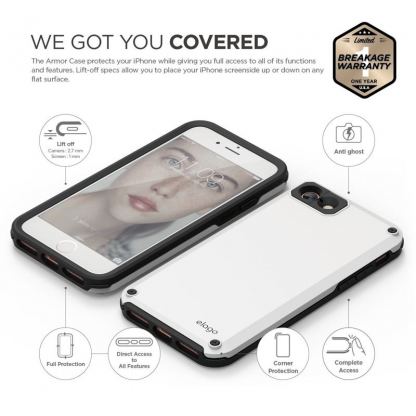 Elago Armor Case - хибриден кейс (поликарбонат + TPU) и HD покритие за iPhone SE 2020, iPhone 7, iPhone 8 (бял) 6