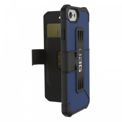 Urban Armor Gear Metropolis - удароустойчив хибриден кейс тип портфейл за iPhone SE 2020, iPhone 7, iPhone 8, iPhone 6S, iPhone 6 (черен-син) 2