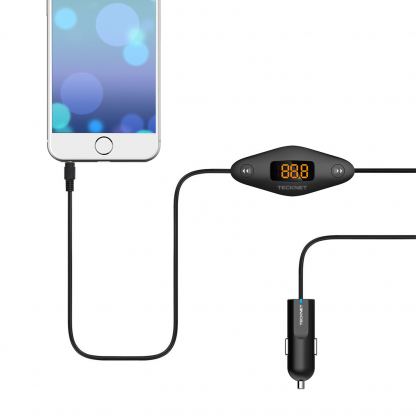 TeckNet F27 In-Car Universal FM Transmitter - зарядно за кола с универсален FM трансмитер за мобилни устройства (черен) 5
