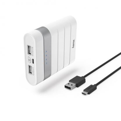 Външна батерия HAMA Soft Touch, 10400 mAh, USB-A, MicroUSB, Бял