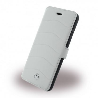 Mercedes-Benz Folio Case - кожен калъф (естествена кожа), тип портфейл за iPhone SE 2020, iPhone 7, iPhone 8 (сив) 2