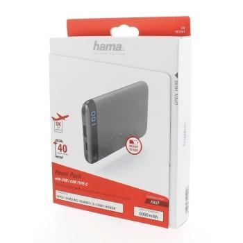 Външна батерия HAMA LED6S, 6000 mAh, Черен, Li-polymer 3