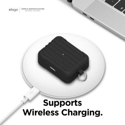 Elago AirPods Pro Suitcase - удароустойчив силиконов калъф с карабинер за Apple Airpods Pro (черен) 4