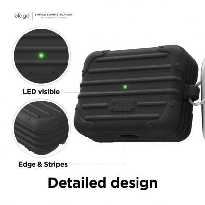 Elago AirPods Pro Suitcase - удароустойчив силиконов калъф с карабинер за Apple Airpods Pro (черен) 5