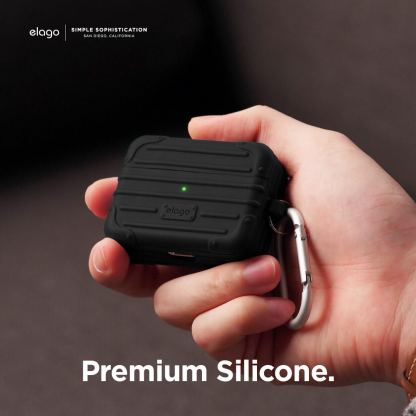 Elago AirPods Pro Suitcase - удароустойчив силиконов калъф с карабинер за Apple Airpods Pro (черен) 8
