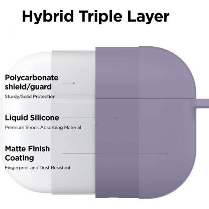 Elago Airpods Pro Liquid Hybrid Hang Case - твърд силиконов кейс с карабинер за Apple Airpods Pro (тъмнолилав) 4