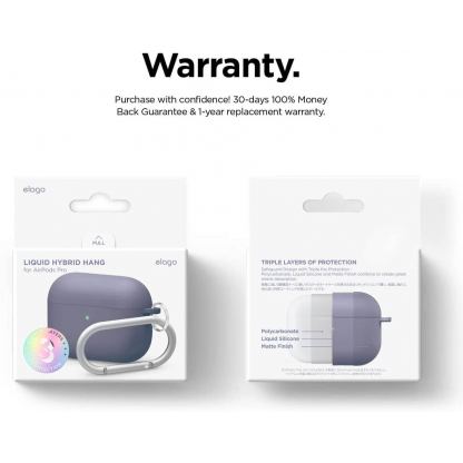 Elago Airpods Pro Liquid Hybrid Hang Case - твърд силиконов кейс с карабинер за Apple Airpods Pro (тъмнолилав) 9