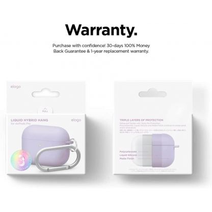 Elago Airpods Pro Liquid Hybrid Hang Case - твърд силиконов кейс с карабинер за Apple Airpods Pro (лилав) 10