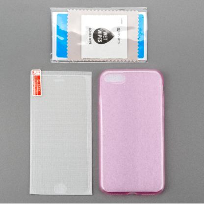 4smarts 360° Protection Set - тънък силиконов кейс и стъклено защитно покритие за дисплея на iPhone SE 2020, iPhone 7, iPhone 8 (розов) 5
