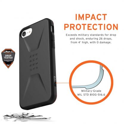 Urban Armor Gear Civilian - удароустойчив хибриден кейс за iPhone SE (2020), iPhone 8, iPhone 7 (черен) 5