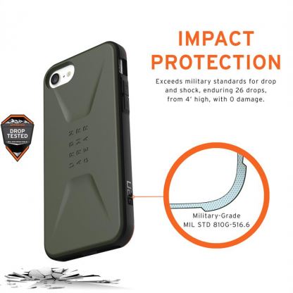 Urban Armor Gear Civilian - удароустойчив хибриден кейс за iPhone SE (2020), iPhone 8, iPhone 7 (зелен) 2