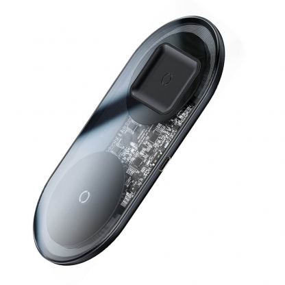 Baseus Simple 2in1 Wireless Charger (WXJK-A01) - двойна поставка (пад) с Fast Charge технология за безжично зареждане за Qi съвместими устройства и Apple Airpods (прозрачен) 6