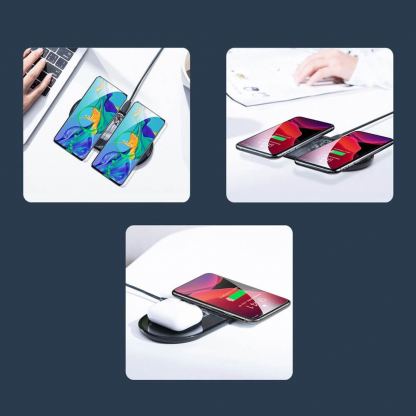Baseus Simple 2in1 Wireless Charger (WXJK-A01) - двойна поставка (пад) с Fast Charge технология за безжично зареждане за Qi съвместими устройства и Apple Airpods (прозрачен) 11