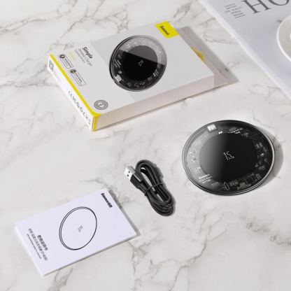 Baseus Simple Wireless Charger (WXJK-BA02) - поставка (пад) за безжично зареждане с технология за бързо зареждане за Qi съвместими устройства (черен) 12