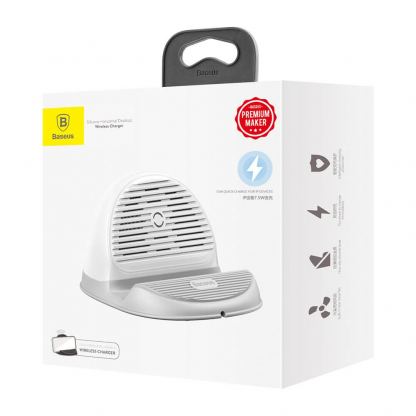 Baseus Horizontal Desktop Wireless Charger (WXHSG-02) - поставка (пад) за безжично зареждане с технология за бързо зареждане за Qi съвместими устройства (бял) 8