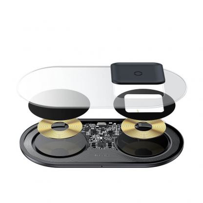Baseus Simple Pro 2in1 Wireless Charger (WXJK-CA02) - двойна поставка (пад) с Fast Charge технология за безжично зареждане за Qi съвместими устройства и Apple Airpods Pro (прозрачен) 3