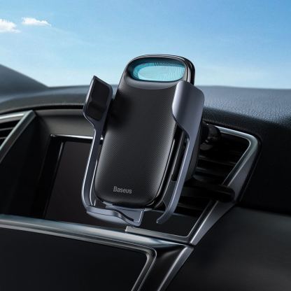 Baseus Milky Way Wireless Charger Car Vent Mount - поставка за радиатора на кола с безжично зареждане за Qi съвместими смартфони (черен) 6