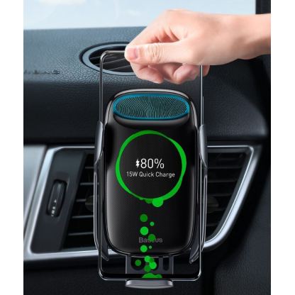 Baseus Milky Way Wireless Charger Car Vent Mount - поставка за радиатора на кола с безжично зареждане за Qi съвместими смартфони (черен) 10