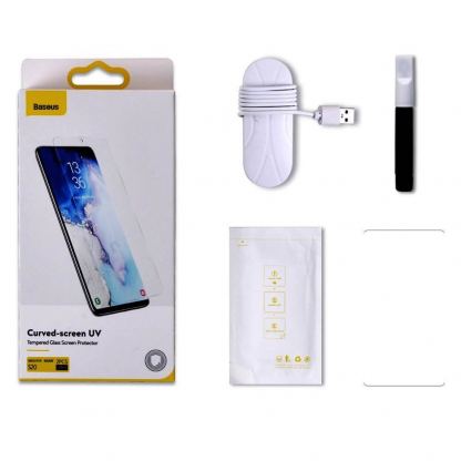 Baseus 0.25mm Curved UV Tempered Glass Screen Protector - стъклено защитно покритие с течно лепило и UV лампа за дисплея на Samsung Galaxy S20 Ultra (2 броя) 8