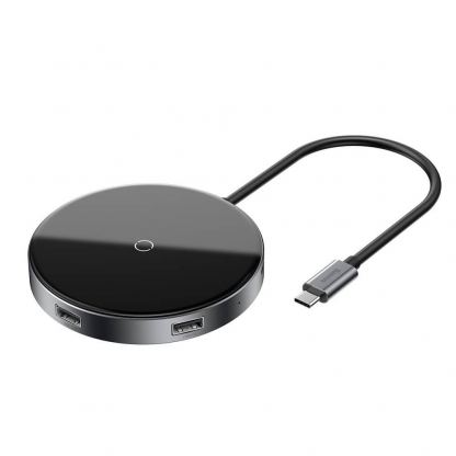 Baseus USB-C Circular Mirror Wireless Charger Hub (WXJMY-0G) - мултифункционален хъб за свързване на допълнителна периферия за устройства с USB-C и пад за безжично зареждане (тъмносив) 4
