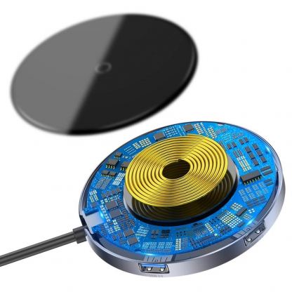 Baseus USB-C Circular Mirror Wireless Charger Hub (WXJMY-0G) - мултифункционален хъб за свързване на допълнителна периферия за устройства с USB-C и пад за безжично зареждане (тъмносив) 8