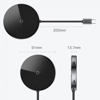 Baseus USB-C Circular Mirror Wireless Charger Hub (WXJMY-0G) - мултифункционален хъб за свързване на допълнителна периферия за устройства с USB-C и пад за безжично зареждане (тъмносив) 9